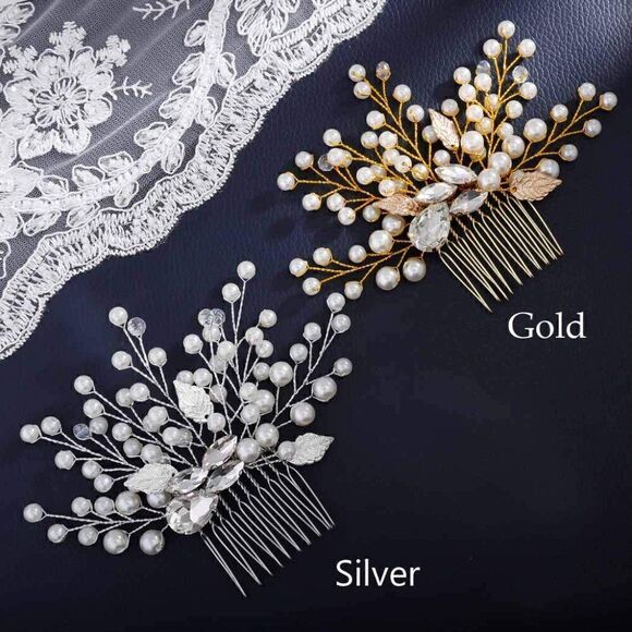 Pearl Wedding Hair Comb Crystal Bridal Hair Accessories for Brides Bridesmaids - Picture 6 of 6